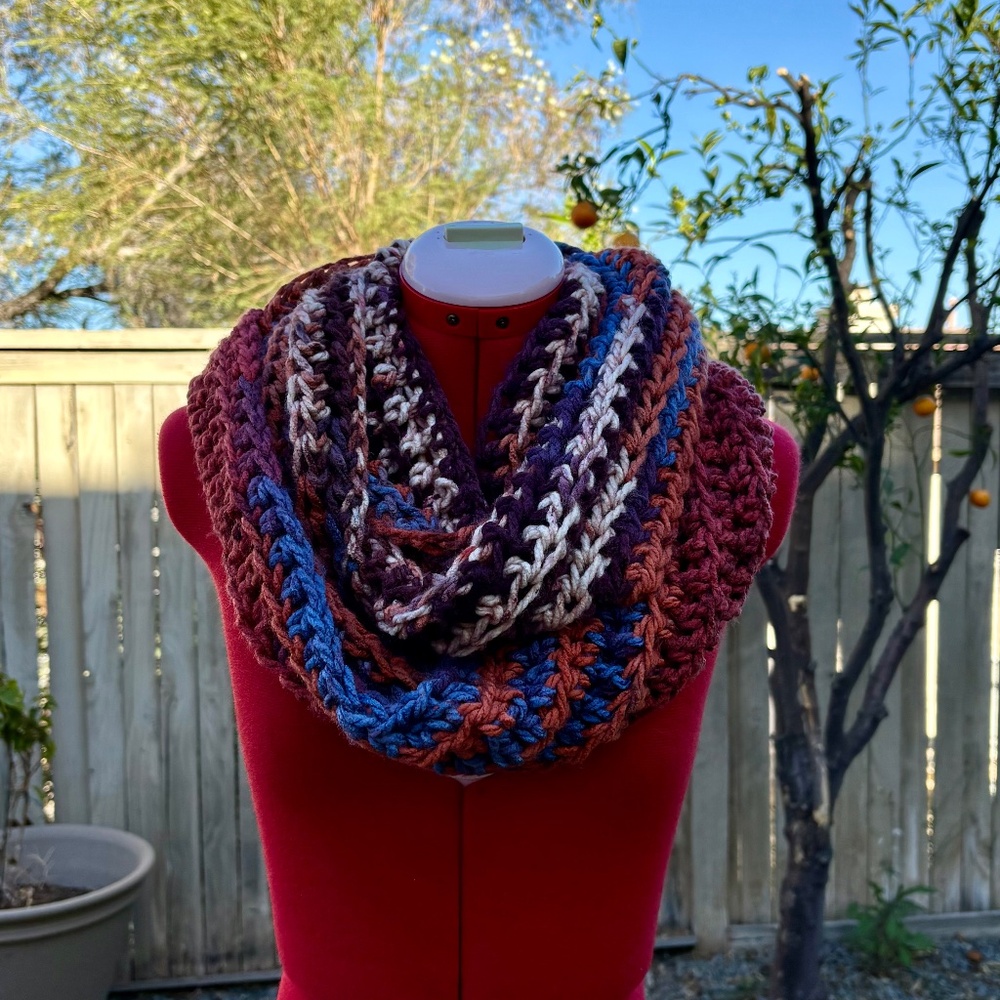 Orange Multicolor Handmande Crochet Infinity Scarf